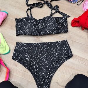 SHEIN Black & White Polka Dot High Waist Bikini Set